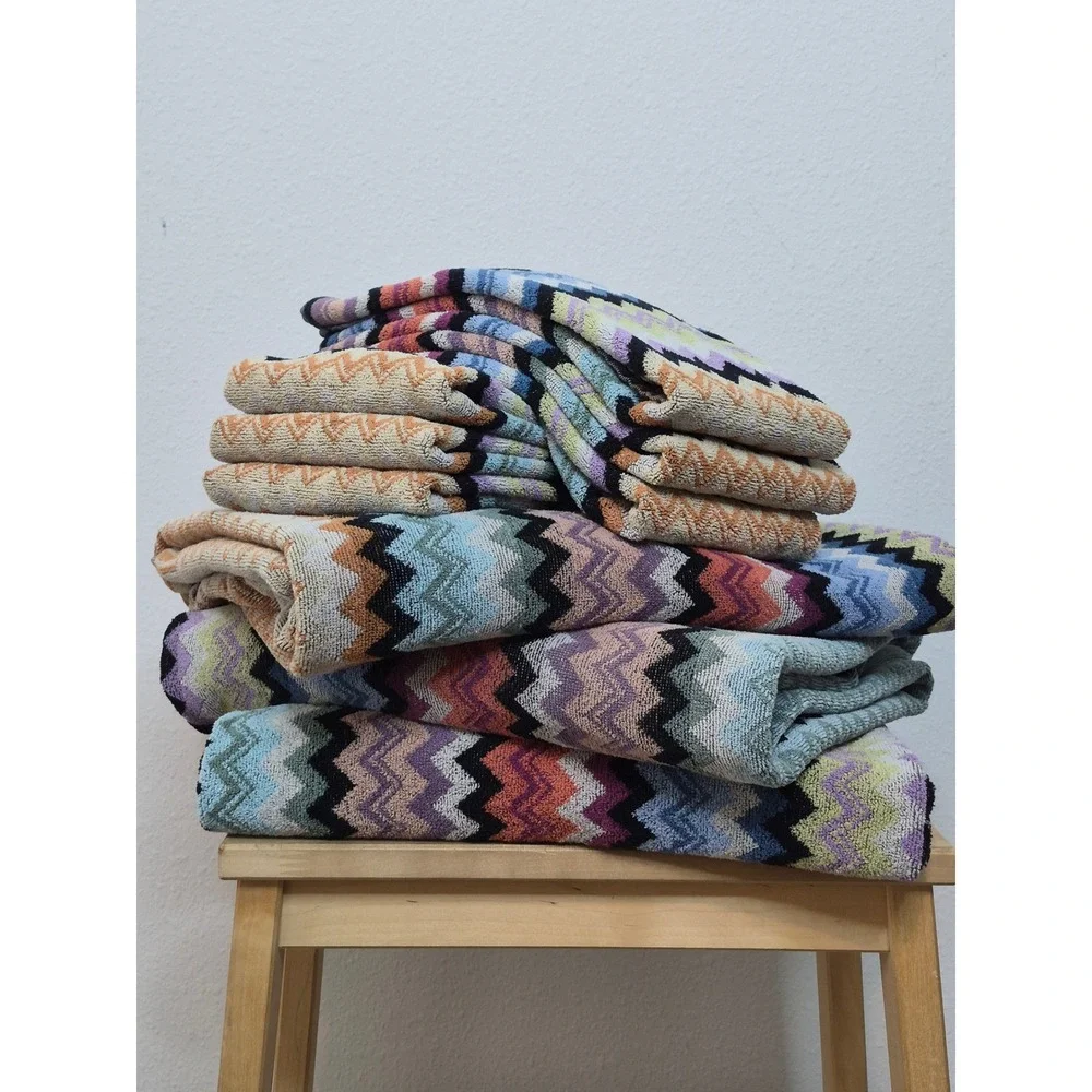 9pc Missoni Home Giacomo Towel Set 3 Bath Sheets 6 Hand Towels Zig Zag T59 Italy